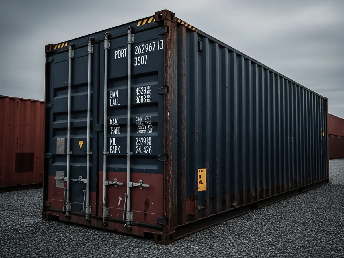 Older Wind and Watertight shipping container with cosmetic rust patina